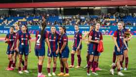 Jugadoras del Barça celebran su victoria en el Gamper de 2023