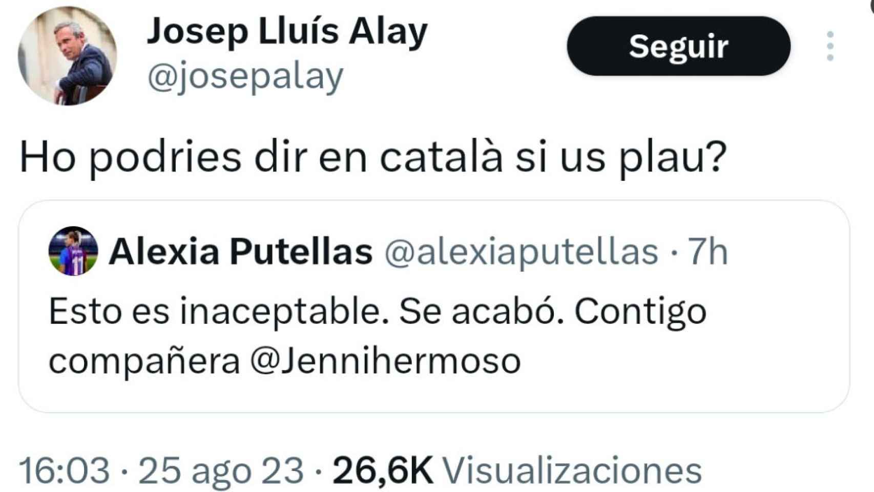 La respuesta de Josep Lluís Alay a la denuncia de Alexia Putellas