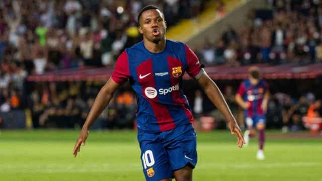 Ansu Fati festeja un gol en la pretemporada del Barça