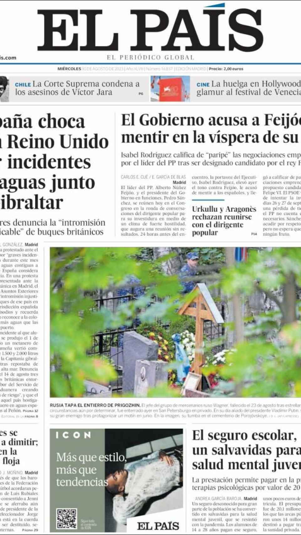 Portada de 'El País' del 30 de agosto de 2023