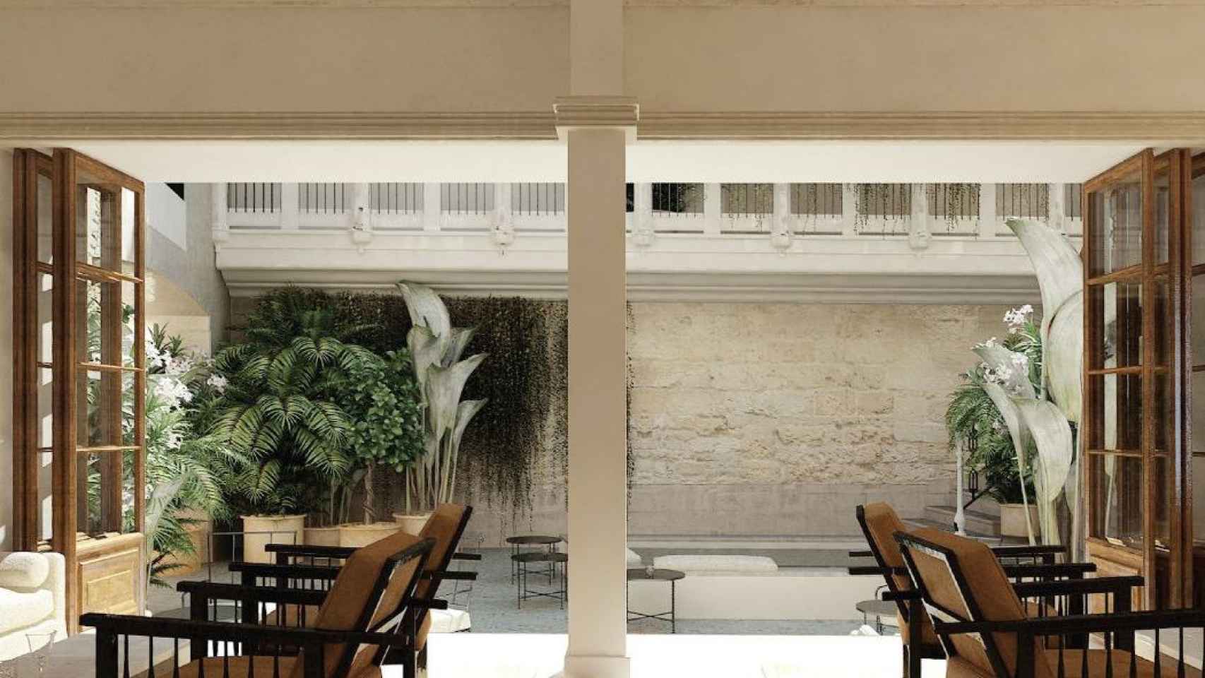 El atrio del nuevo hotel en la Casa-Museo Torrents de Palma, que abrirá la familia Miró-Sans