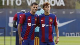 Joao Cancelo y Joao Félix, en su presentación como nuevos jugadores del Barça