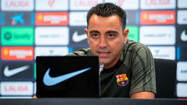 Xavi Hernández, durante una rueda de prensa del Osasuna-Barça