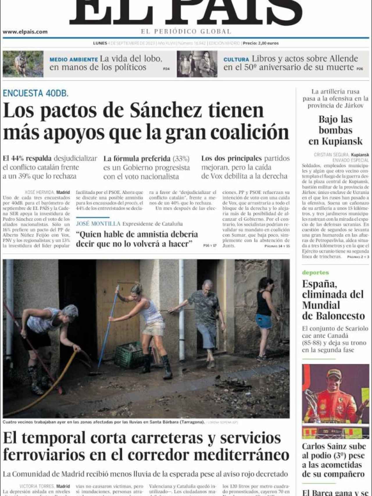 Portada de 'El País' de 4 de septiembre de 2023