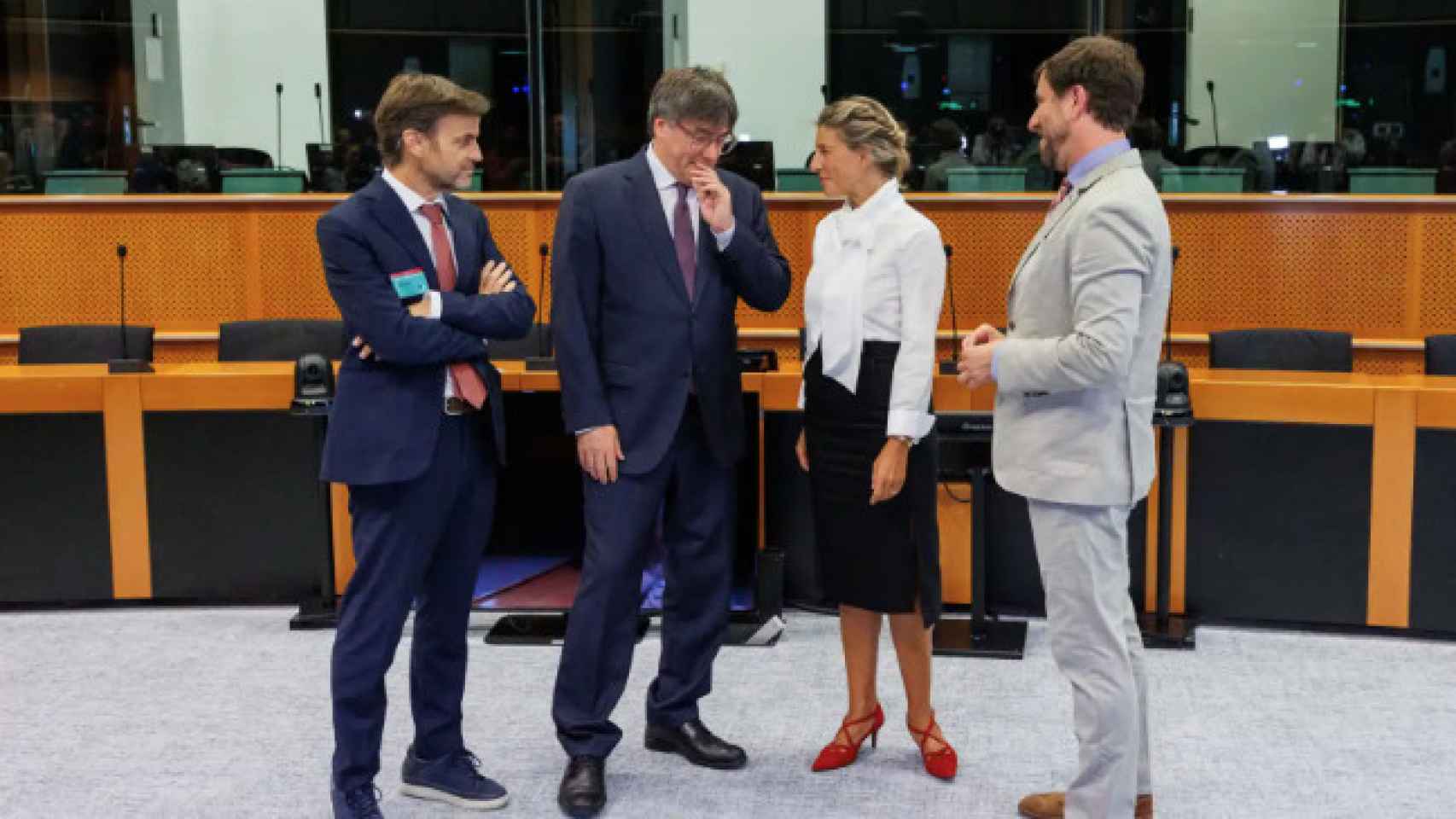Jaume Asens, Carles Puigdemont, Yolanda Díaz y Toni Comín en Bruselas