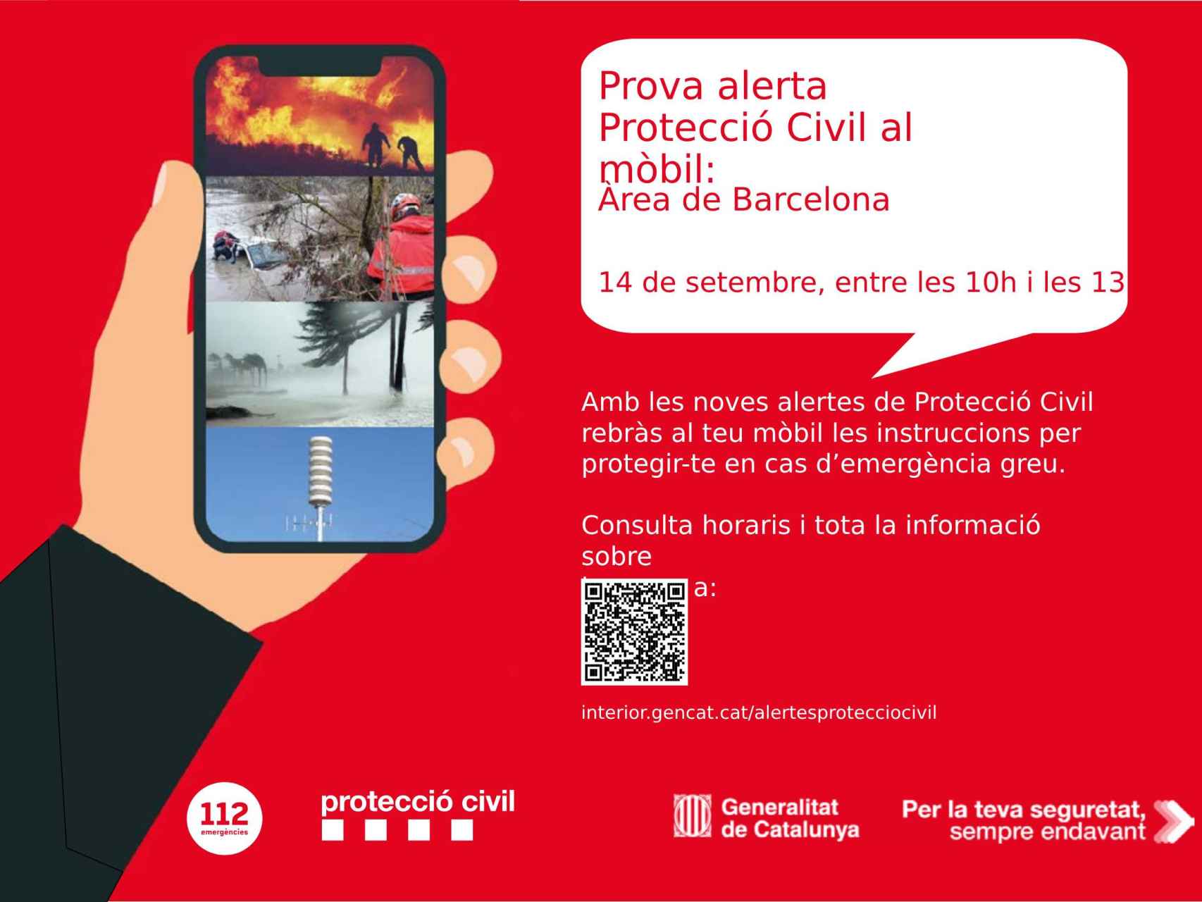 Los teléfonos móviles del área de Barcelona recibirán un mensaje de alerta de prueba este jueves, 14 de septiembre