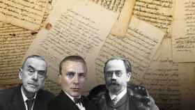 Los escritores Thomas Mann, Mijaíl Bulgakov y Émile Zola