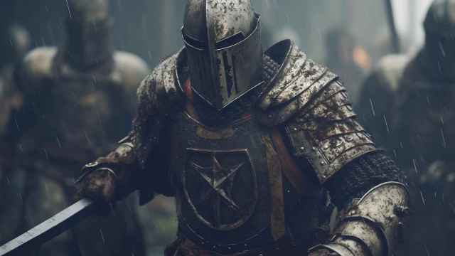 Batalla medieval en la lluvia