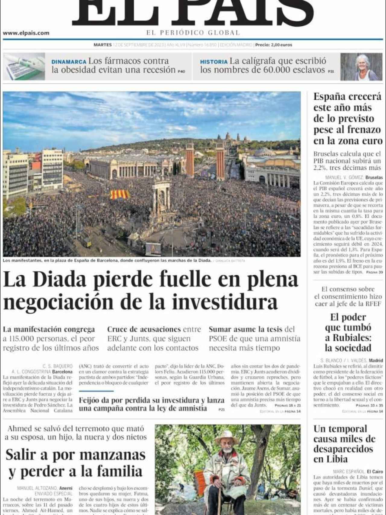 Portada de 'El País' de 12 de septiembre de 2023