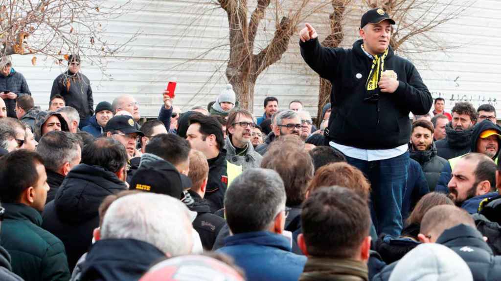 Alberto 'Tito' Álvarez, líder de Élite Taxi, en una protesta del sector del autotaxi