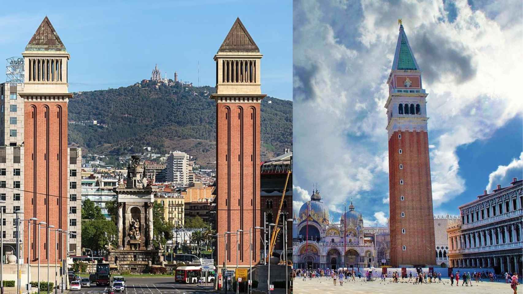 Torres Venecianas de Barcelona y Torre Campanario de San Marcos de Venecia