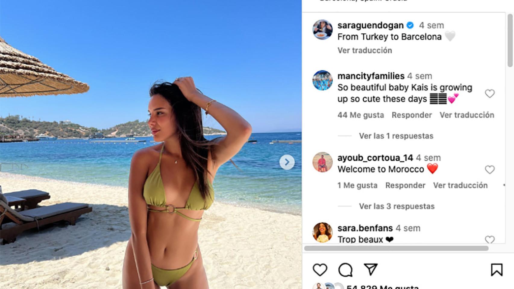 Sara Arfaoui, posando en bikini en la playa