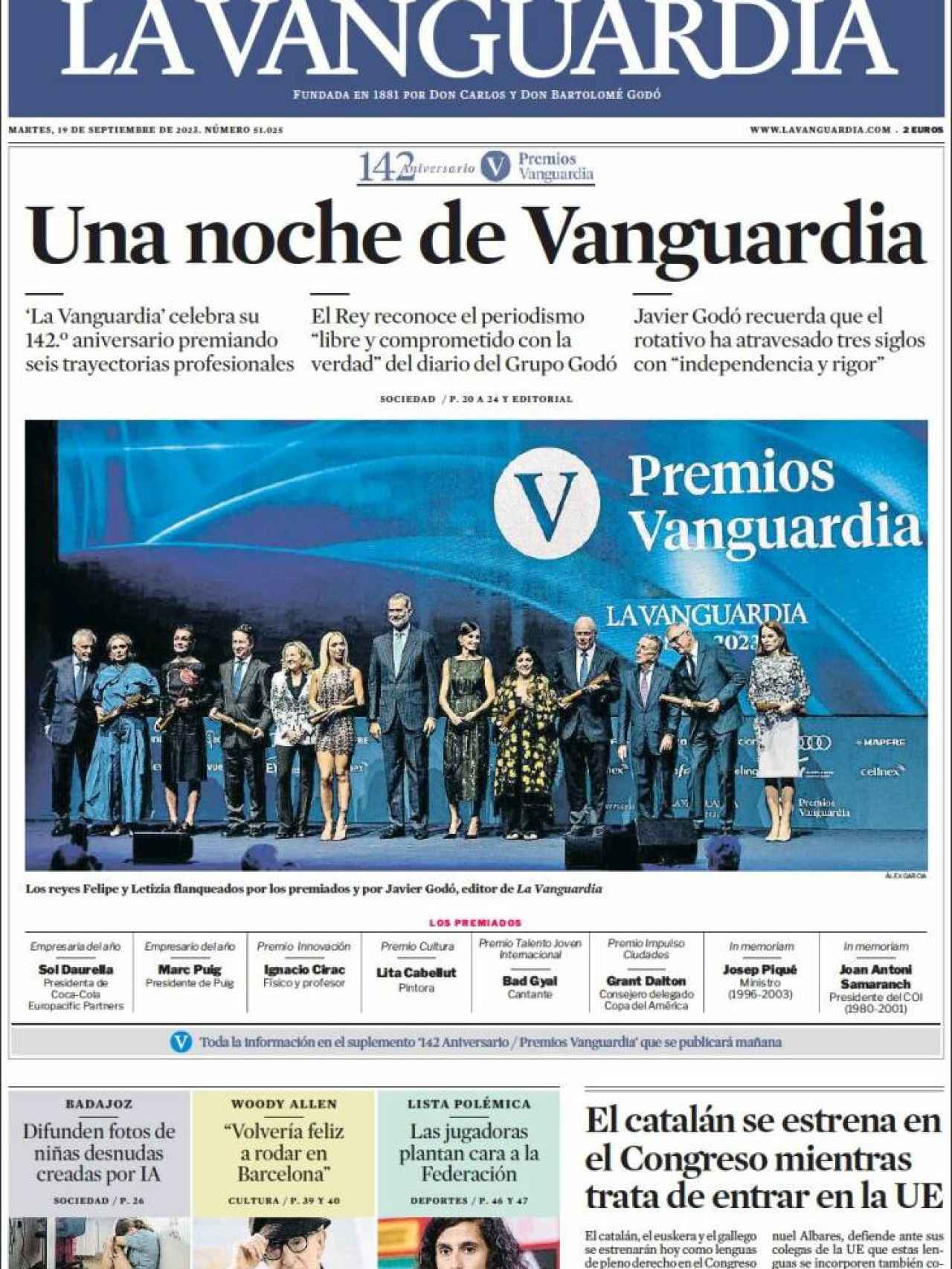 Portada de 'La Vanguardia' de 19 de septiembre de 2023
