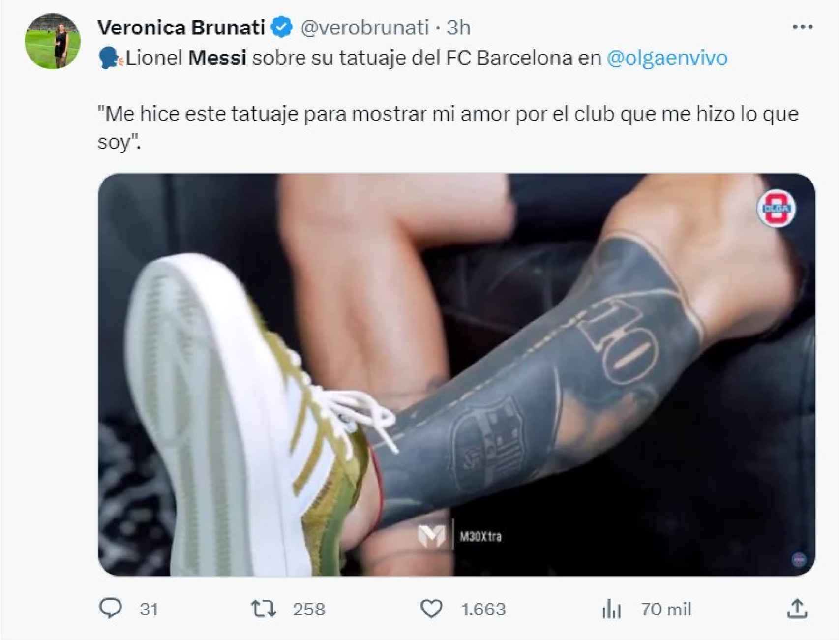 Messi habla sobre su tatuaje del escudo del Barça