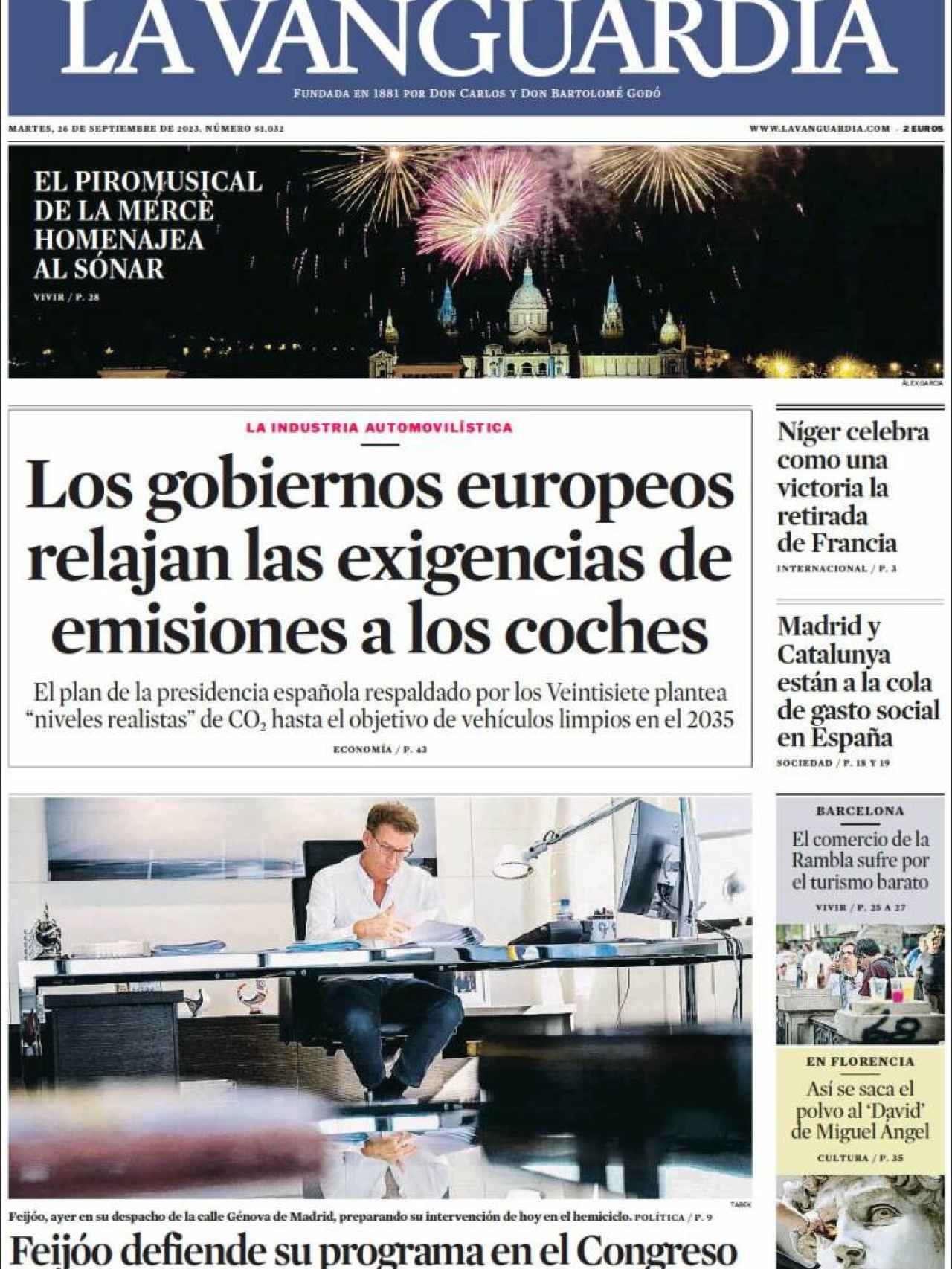 Portada de 'La Vanguardia' de 26 de septiembre de 2023