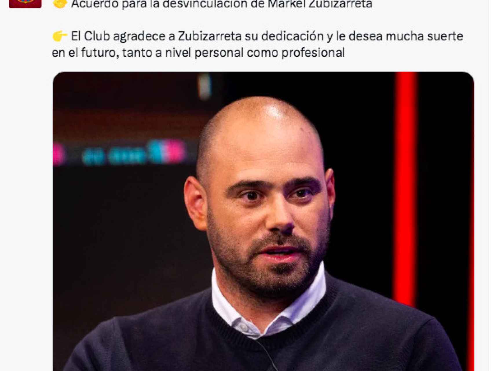 Comunicado del Barça sobre la salida de Markel Zubizarreta