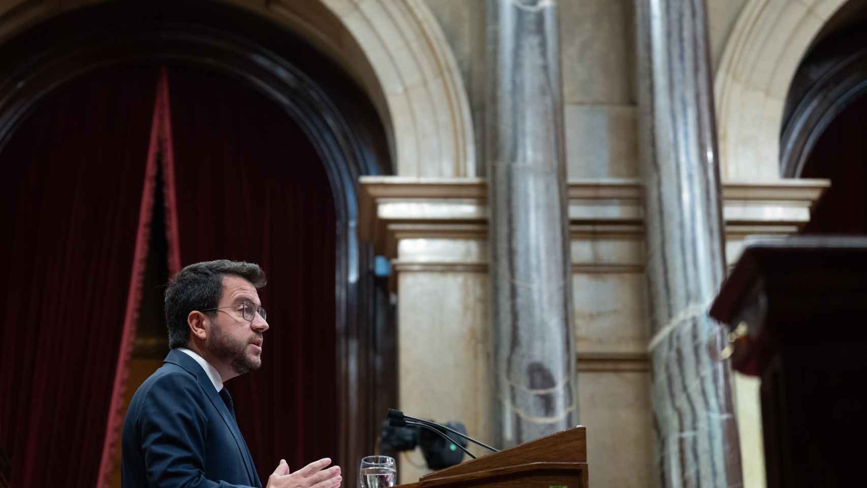 El presidente de la Generalitat, Pere Aragonès, en el debate de política general del Parlament
