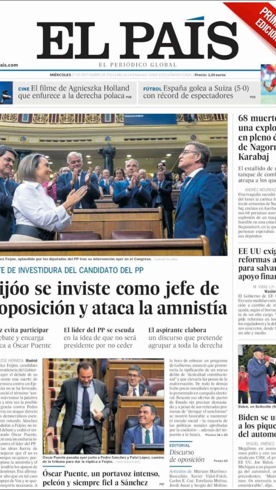 Portada de 'El País' del 27 de septiembre de 2022