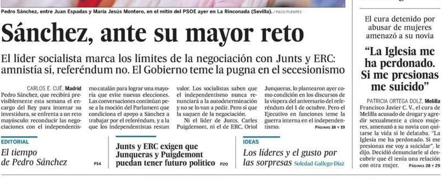 Detalle de la portada de El País, 1 de octubre de 2023