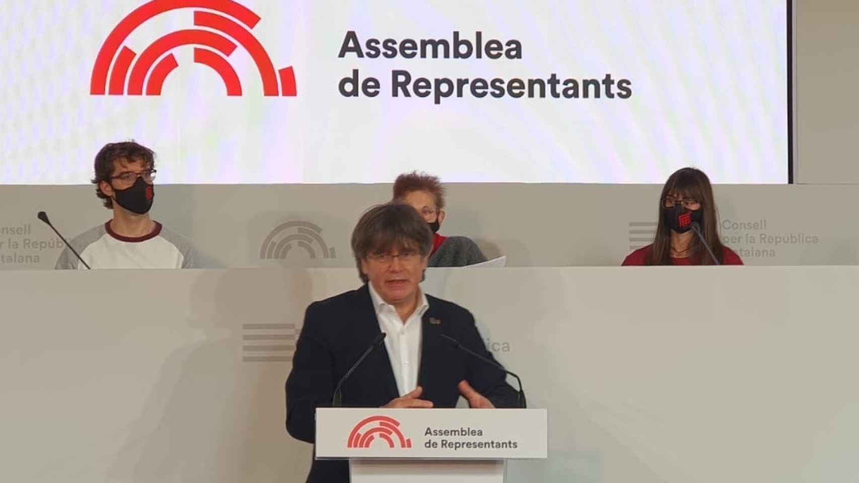 El expresidente de la Generalitat y miembro electo de la Asamblea de Representantes del Consell per la República (CxRep), Carles Puigdemont, en su intervención durante la sesión constituyente de la Asamblea de Representantes.