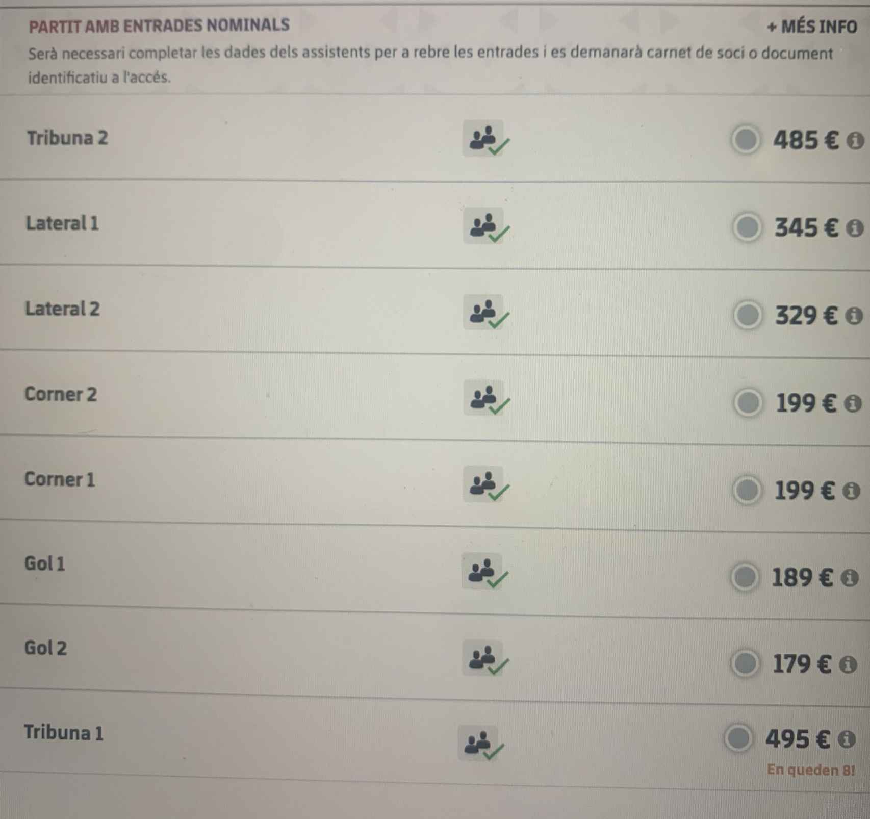 Los precios de las entradas para el clásico, en la web del Barça
