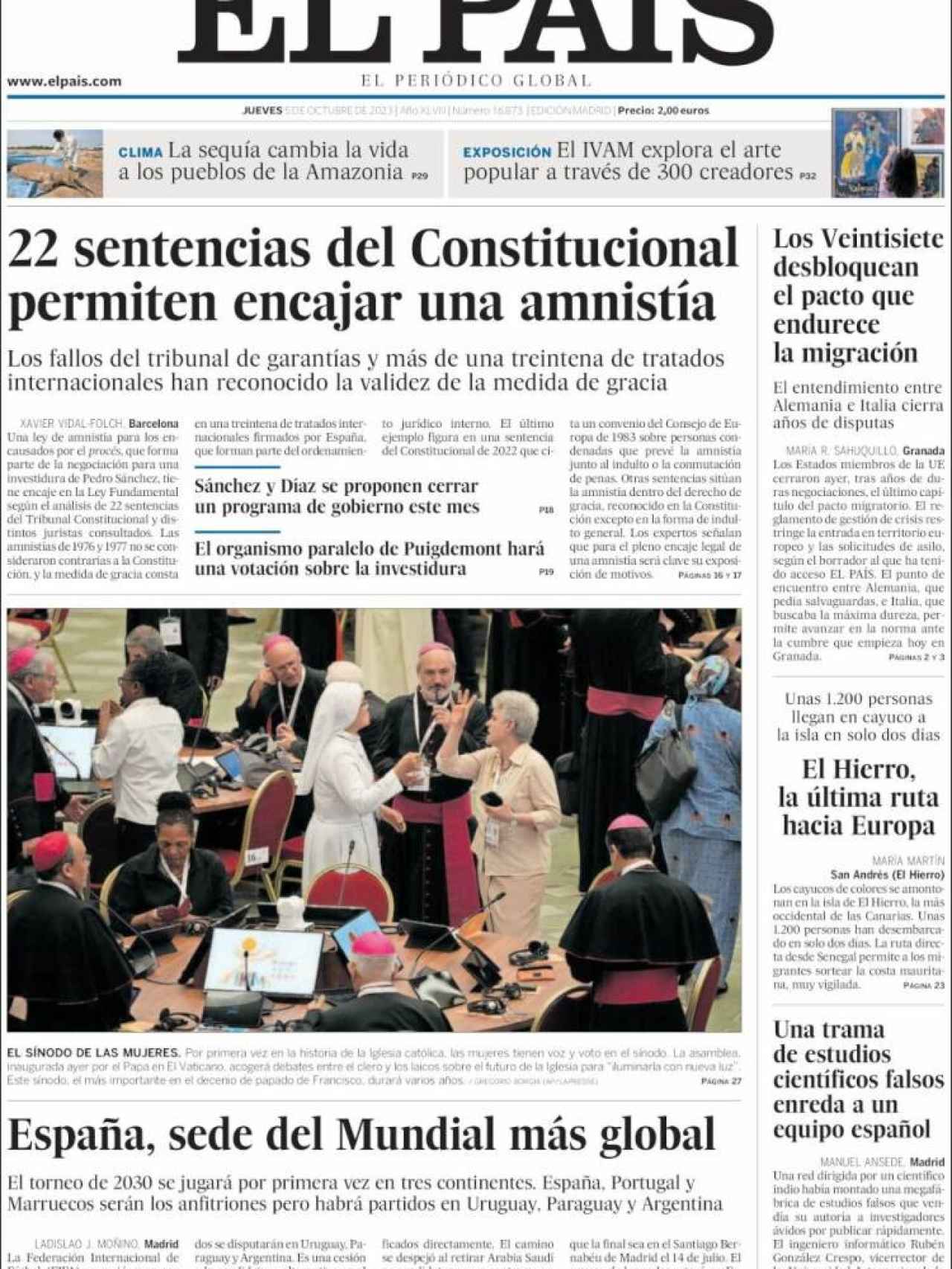Portada de 'El País' de 5 de octubre de 2023