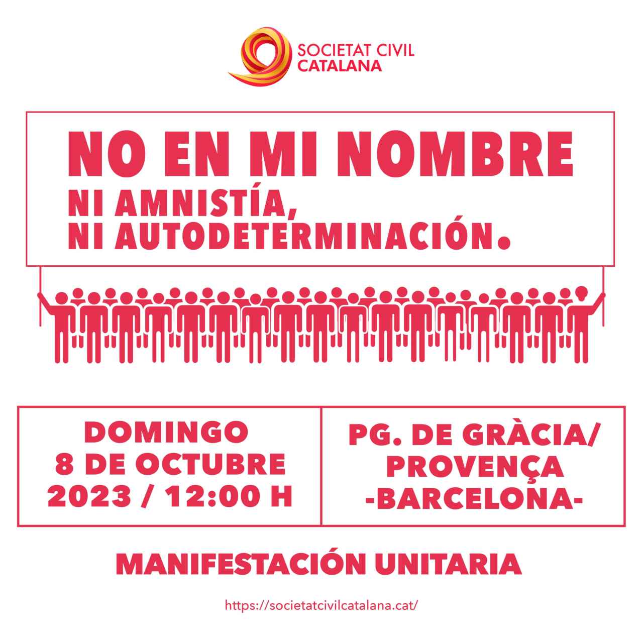 Cartel de la manifestación de este domingo 8 de octubre a mediodía en el Paseo de Gracia de Barcelona