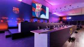 La sala donde se celebra la asamblea telemática del Barça