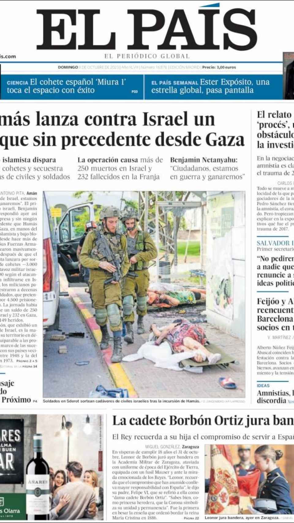 Portada de 'El País' del 8 de octubre de 2023