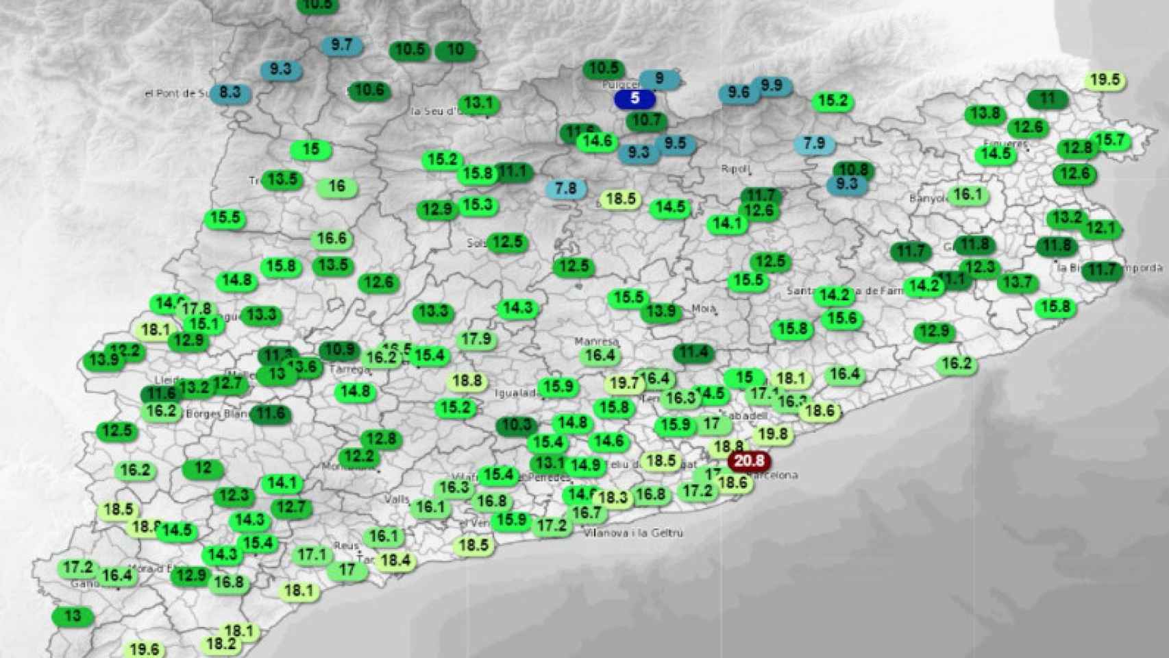 Las temperaturas este lunes en Cataluña