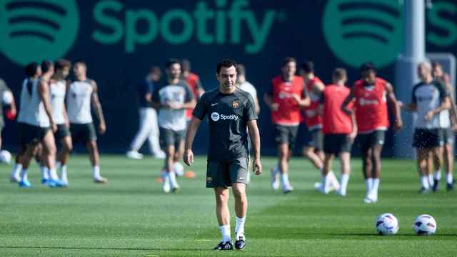 Xavi Hernández, durante un entrenamiento con el FC Barcelona