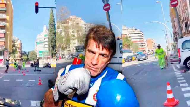 Tres imágenes de la reparación de la calle ante el malogrado Xavi Moya, leyenda del boxeo