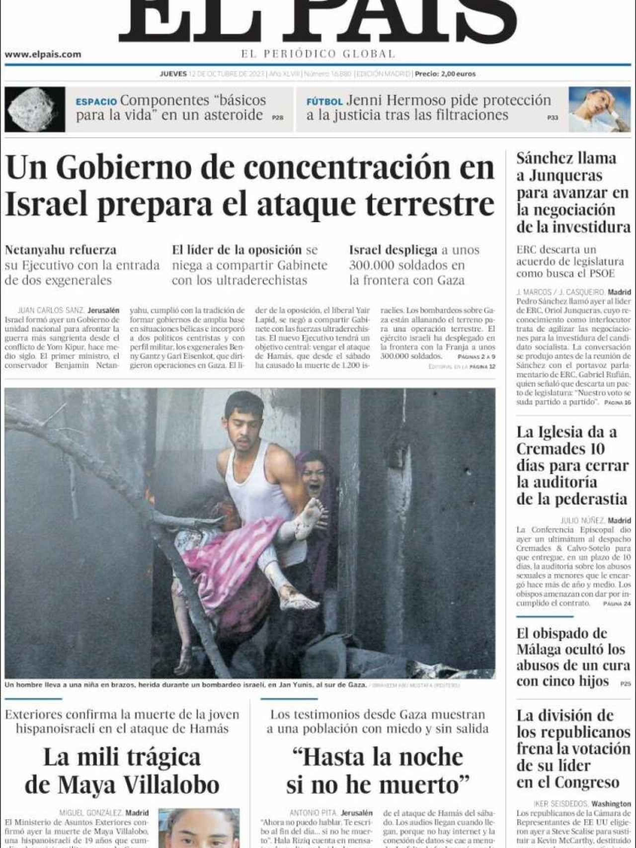 Portada de 'El País' de 12 de octubre de 2023