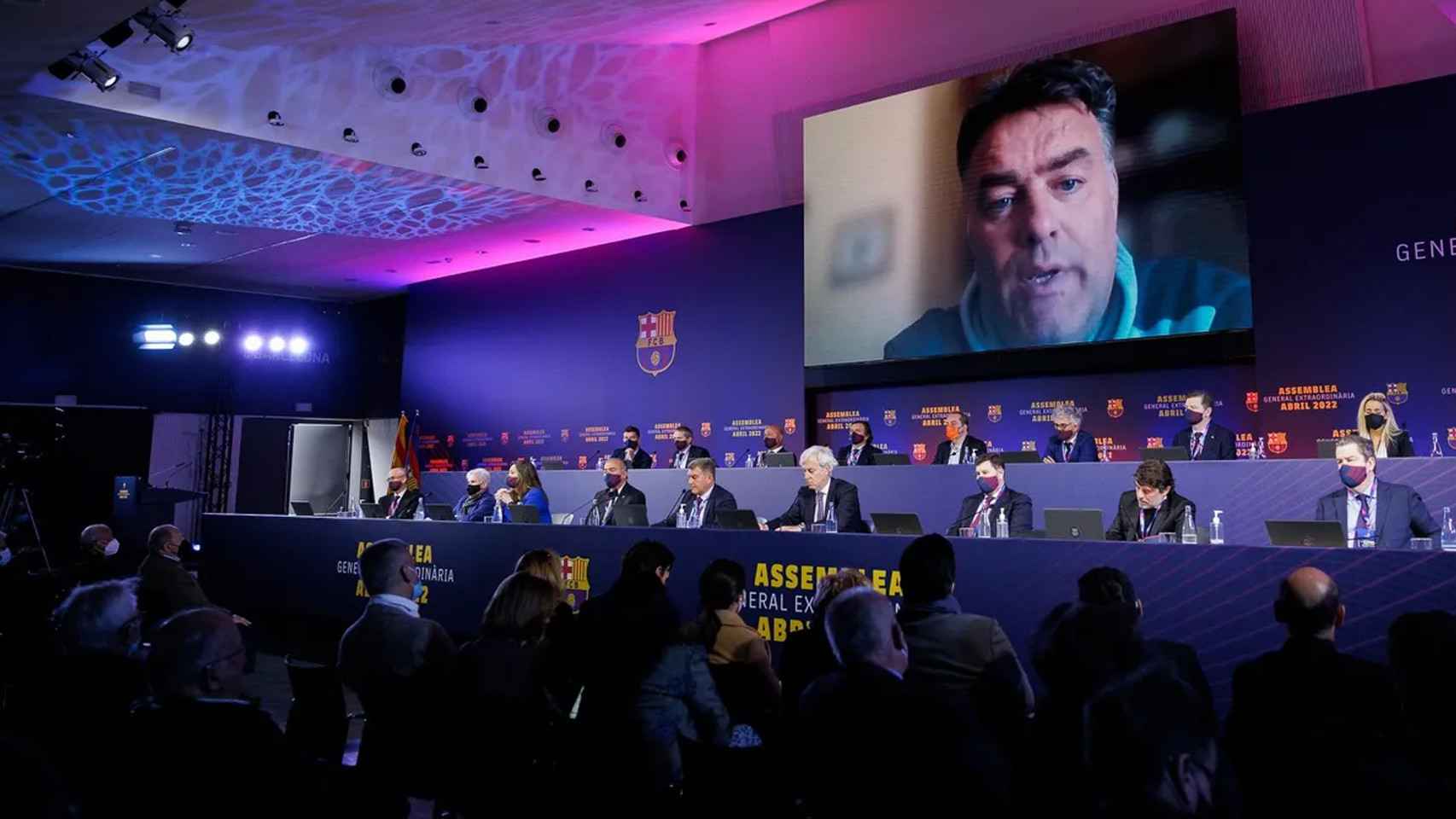 Una imagen de archivo de la asamblea telemática del Barça