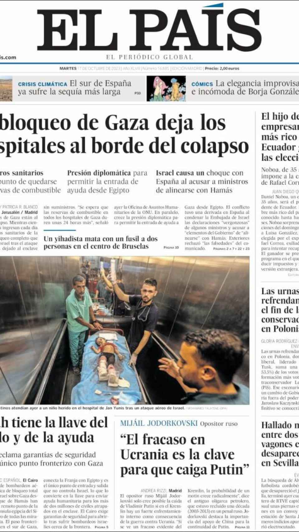Portada de El País del 17 de octubre de 2023
