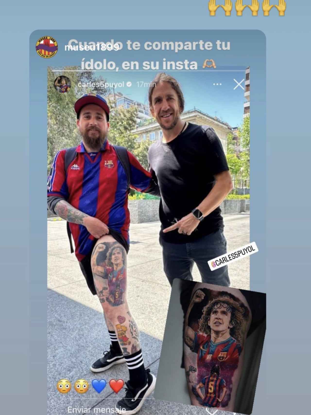 Puyol hace viral este tatuaje en la pierna de un fan