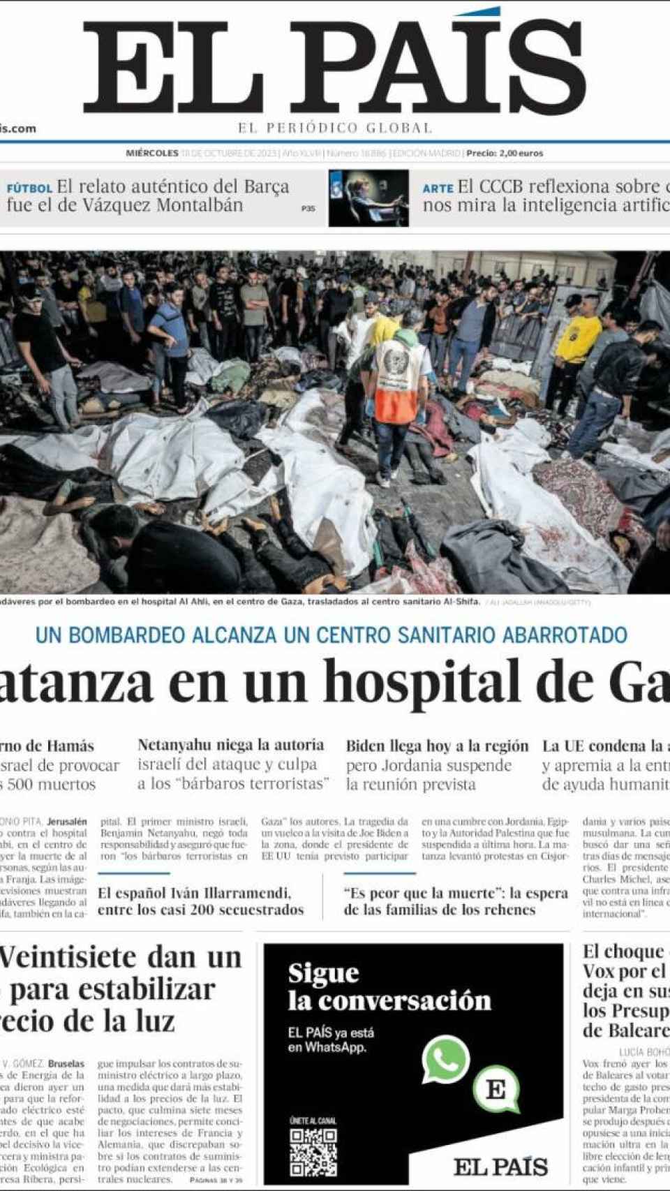 Portada de 'El País' del 18 de octubre de 2023