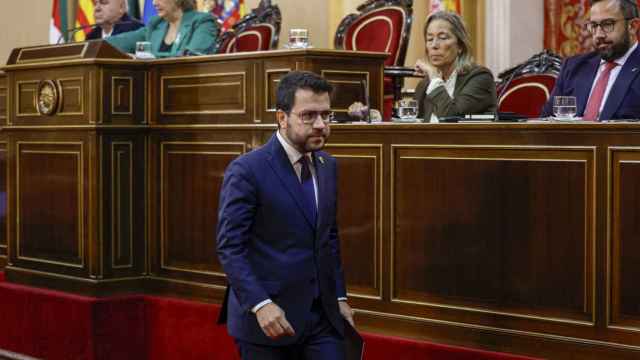 El presidente de la Generalitat, Pere Aragonés, tras intervenir en la Comisión General de las Comunidades Autónomas que se celebra en el Senado