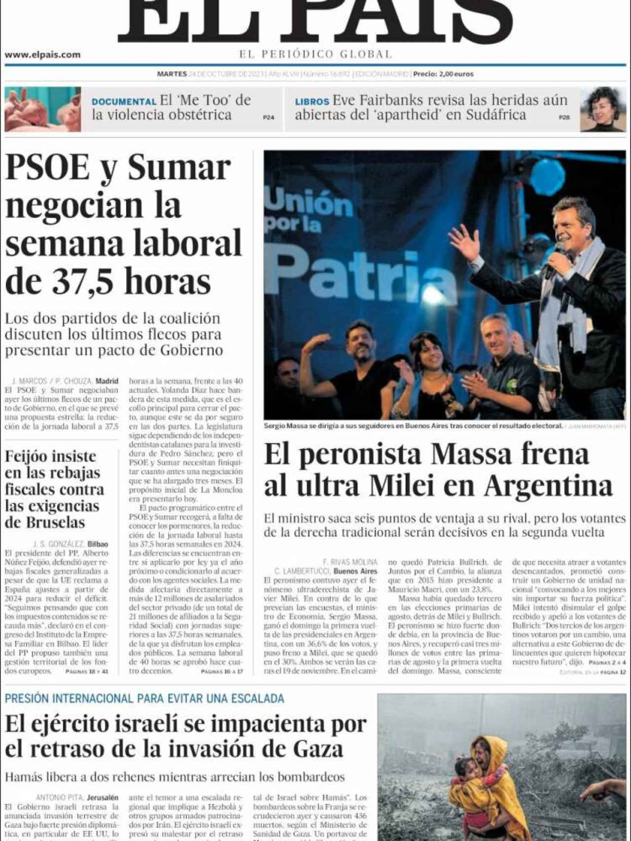 Portada de 'El País' de 24 de octubre de 2023