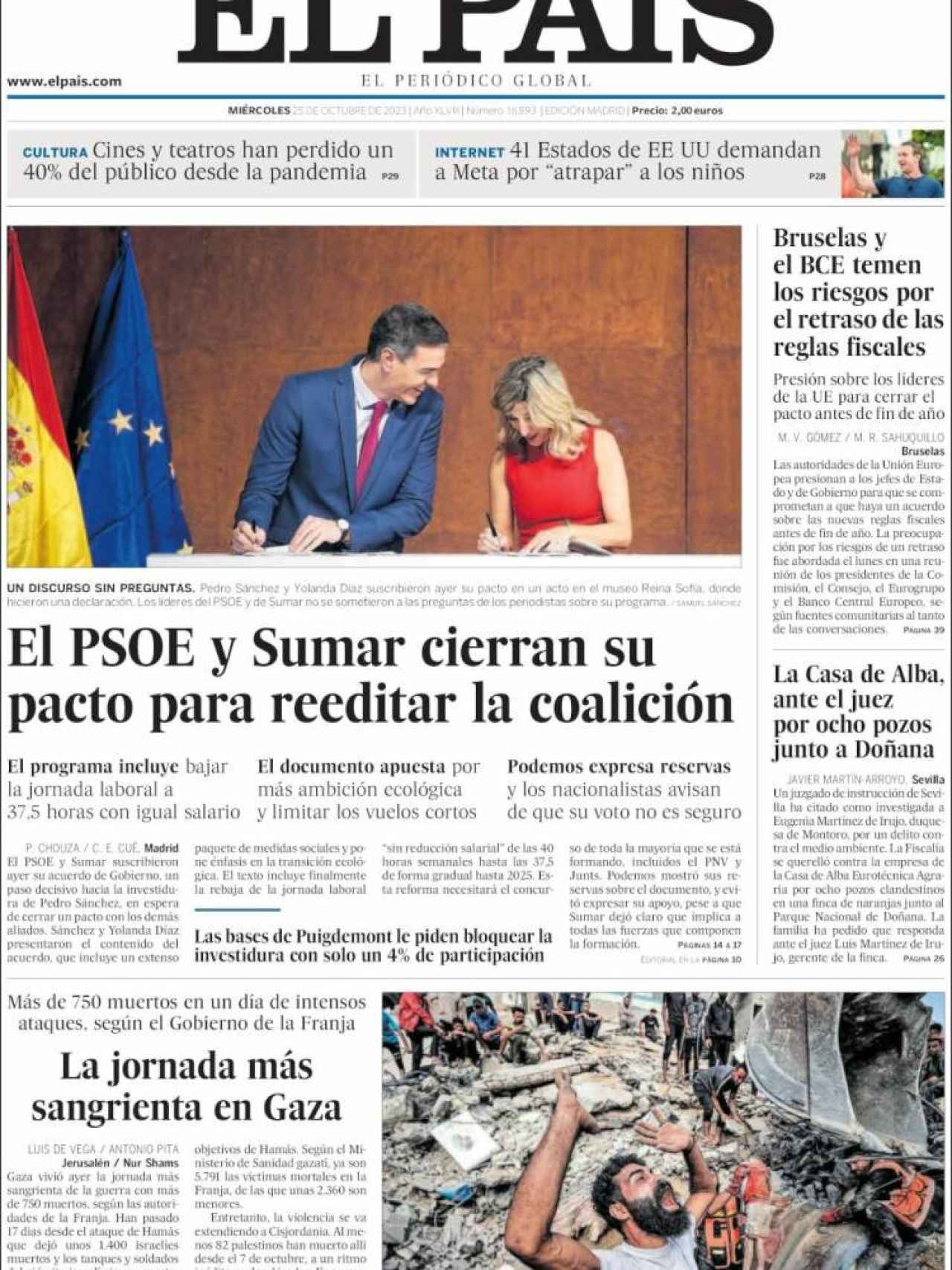 Portada de 'El País' de 25 de octubre de 2023