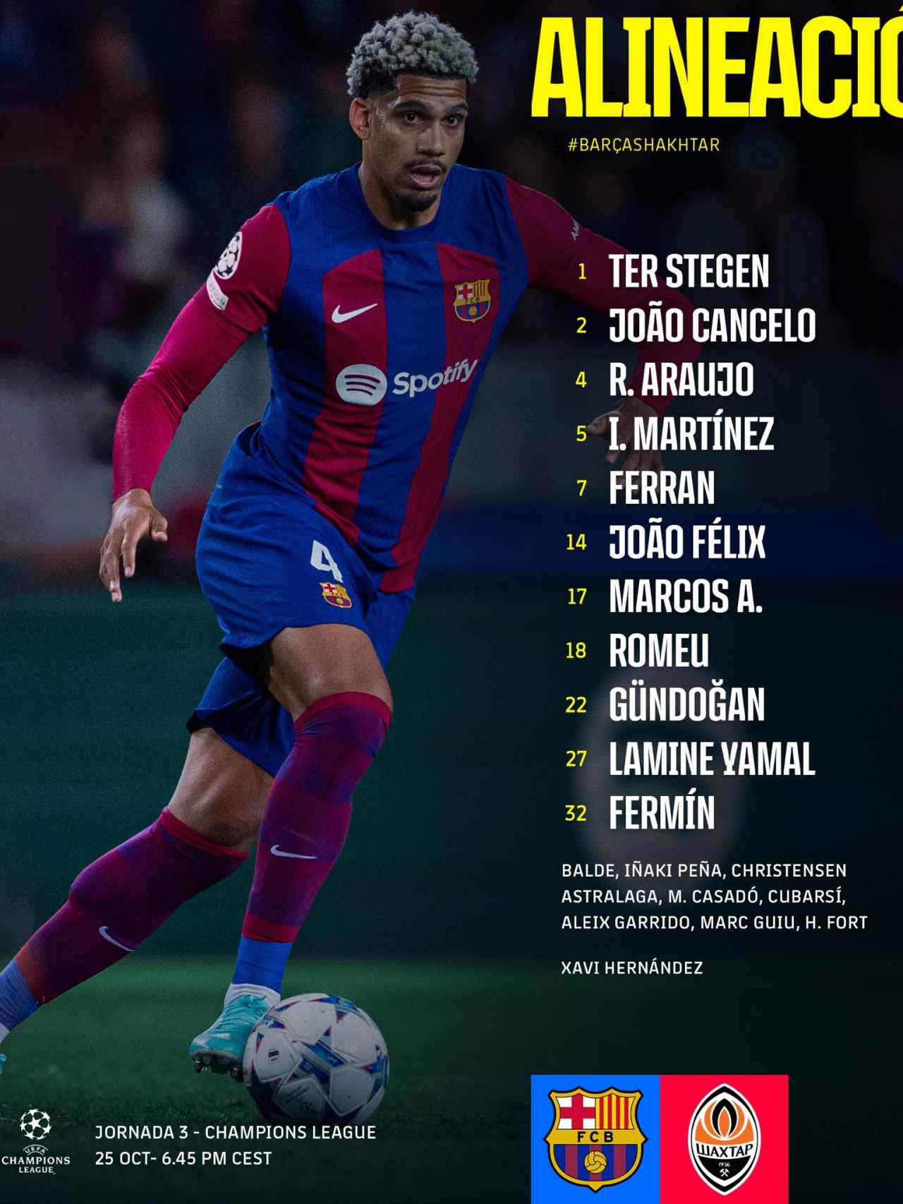 El once titular del FC Barcelona para enfrentarse al Shakhtar