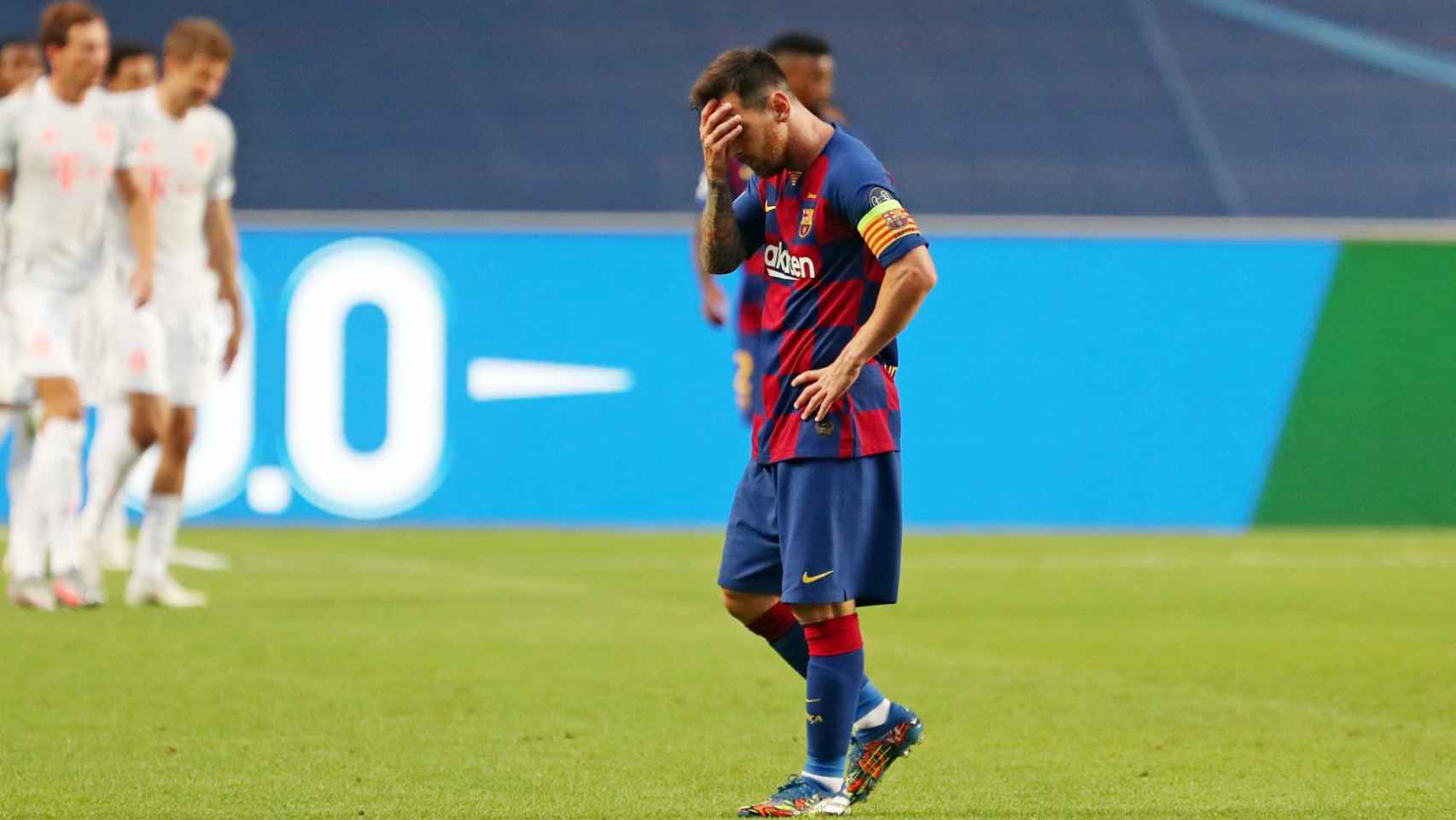 Messi, destrozado, tras el 2-8 contra el Bayern