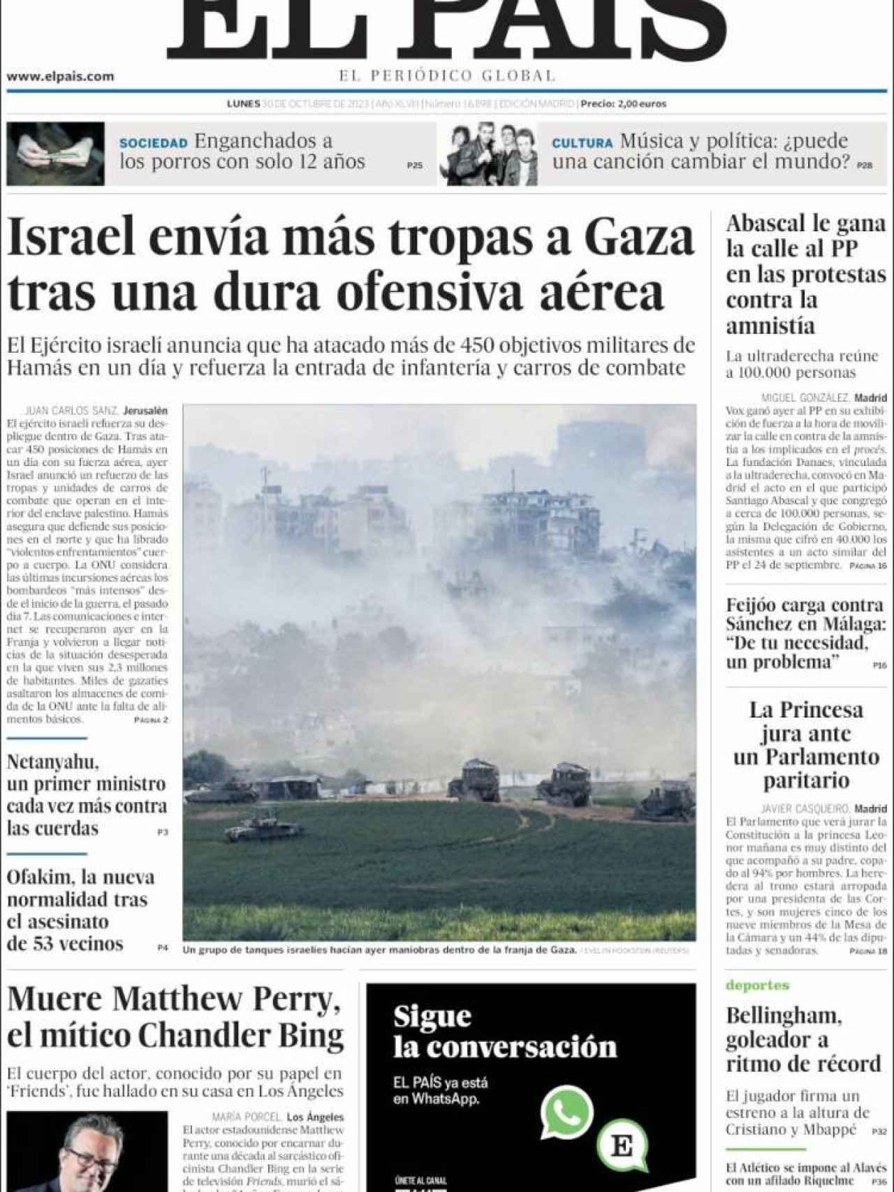 Portada de 'El País' de 30 de octubre de 2023