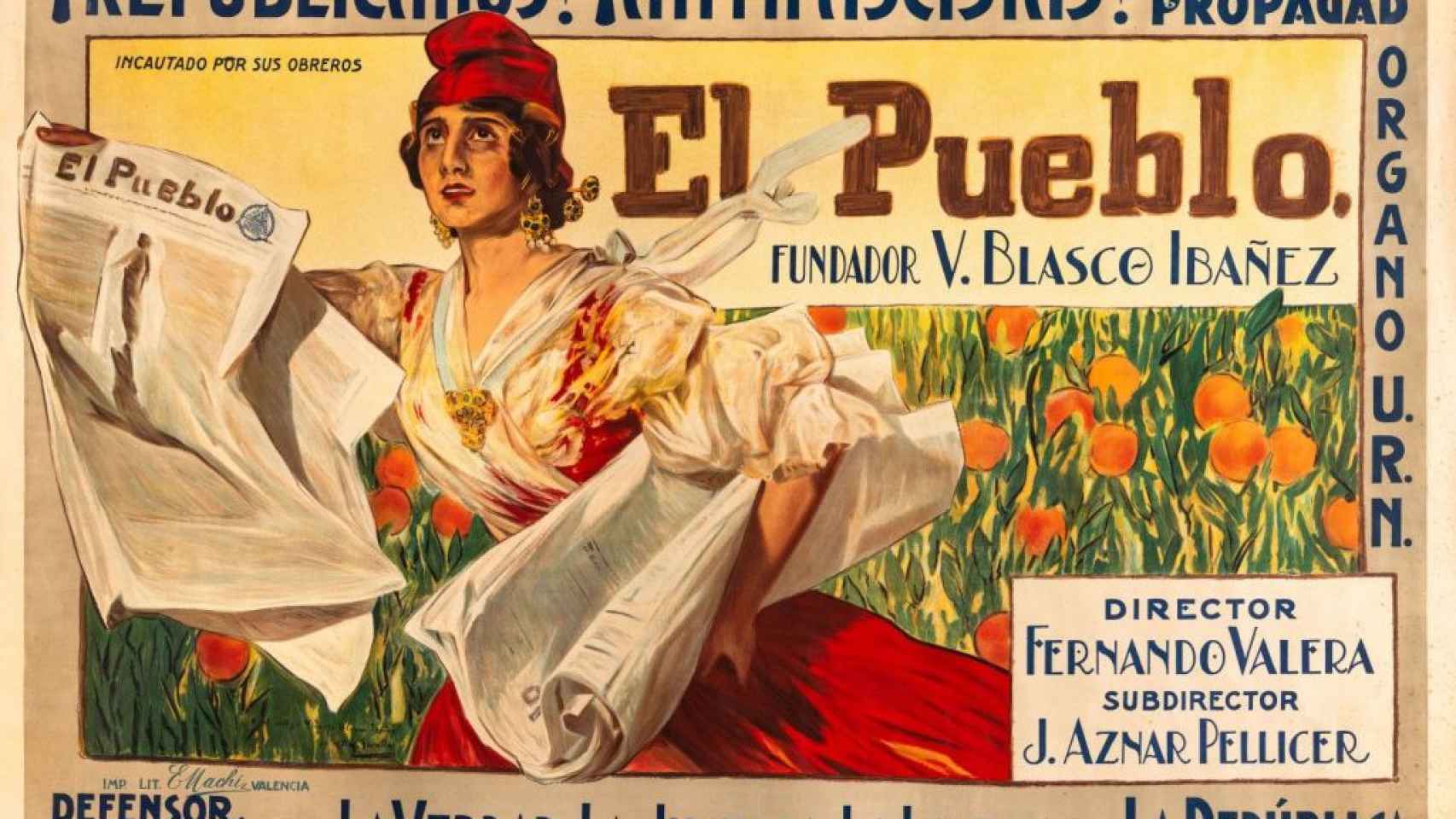 Versión del boceto de Joaquín Sorolla para el diario ‘El Pueblo’, con el añadido del lema “¡Republicanos! ¡Antifascistas!” (1937).