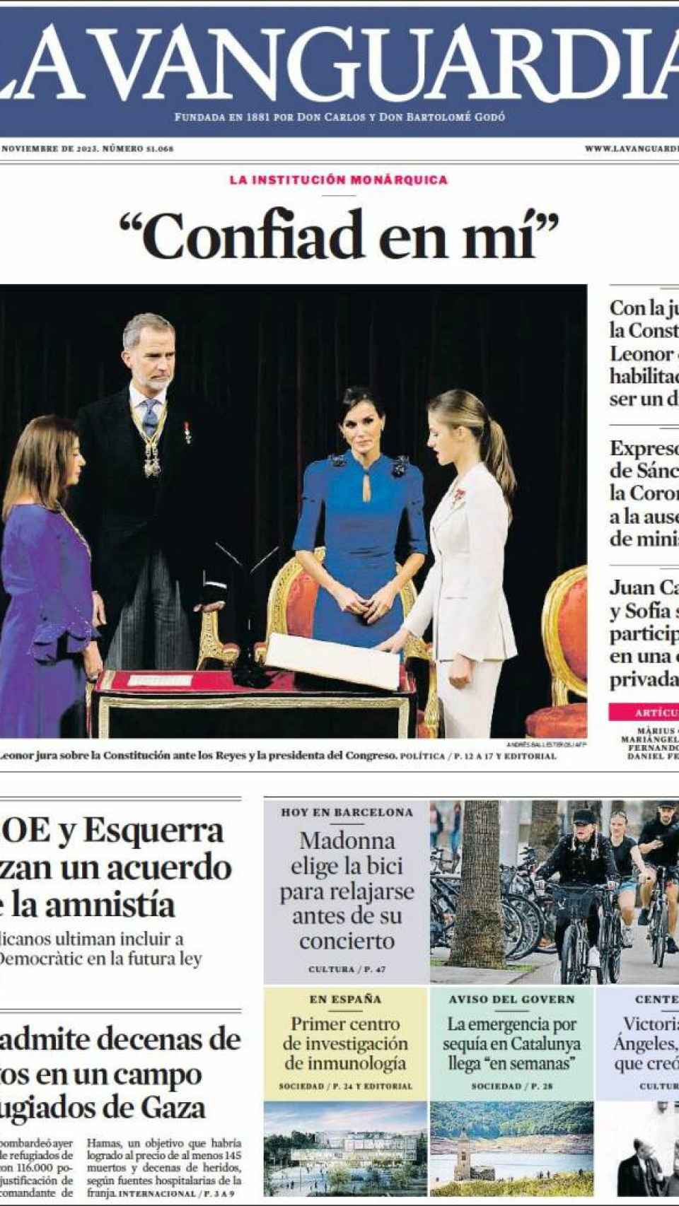 Portada de 'La Vanguardia' del 1 de noviembre de 2023