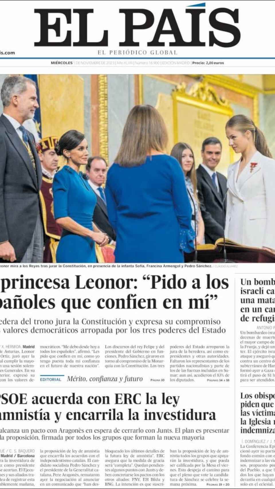 Portada de 'El País' del 1 de noviembre de 2023