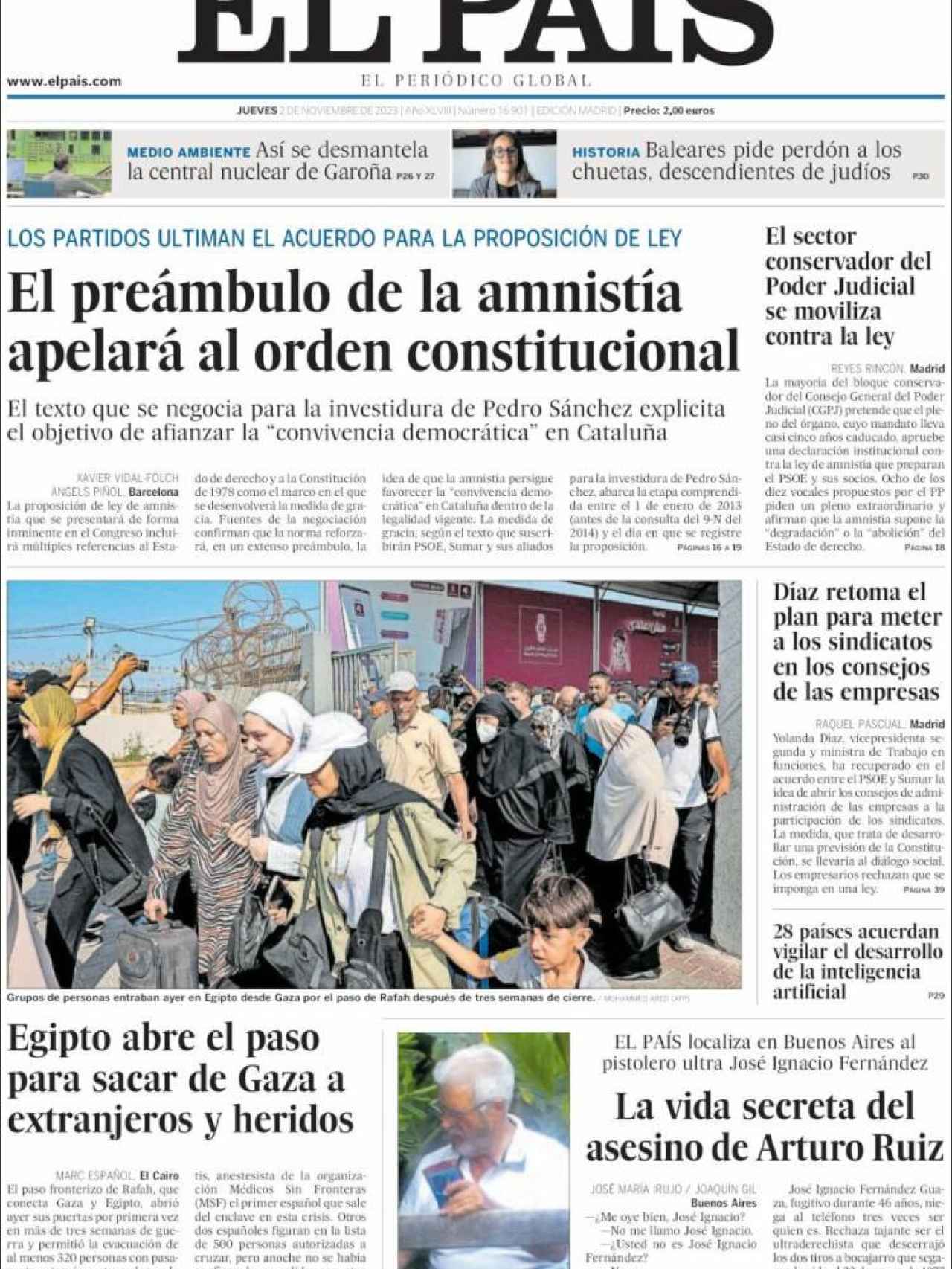Portada de 'El País' del 2 de noviembre de 2023