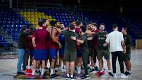 Los jugadores del Barça de basket, antes de un partido en la Euroliga