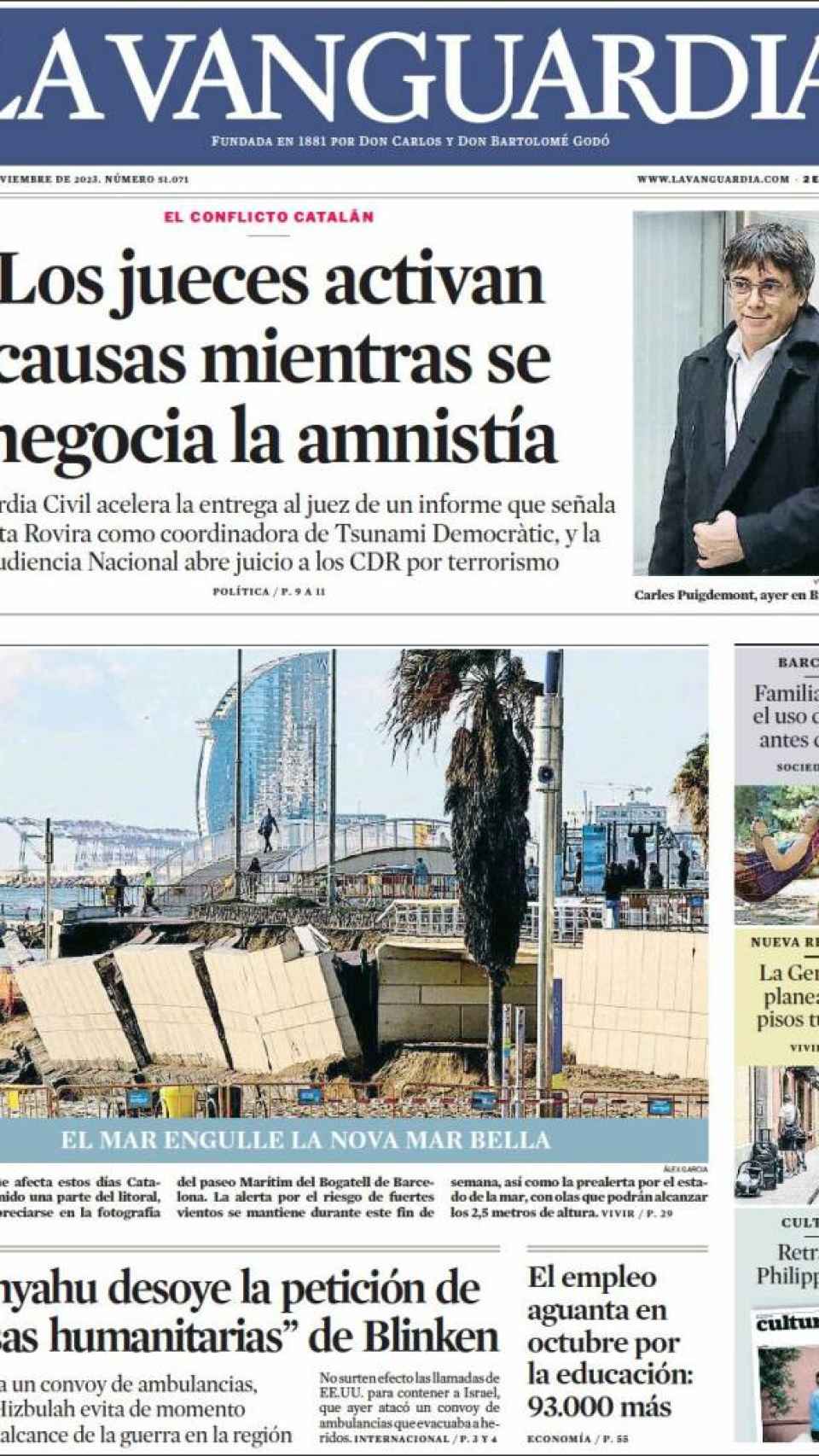 Portada de 'La Vanguardia' del 4 de noviembre de 2023