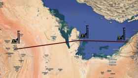 Mapa de Riad, Doha y Dubái en el golfo Pérsico